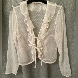 Abercrombie & Fitch Sheer White Ruffled Blouse